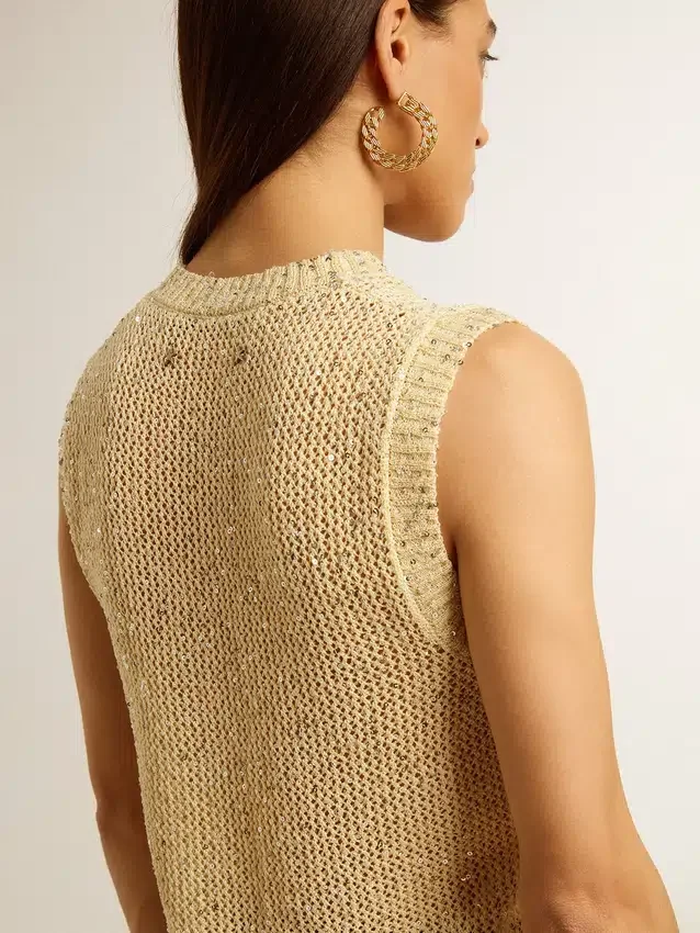 Mesh-Strickoberteil mit Pailletten und kontrastierenden Details