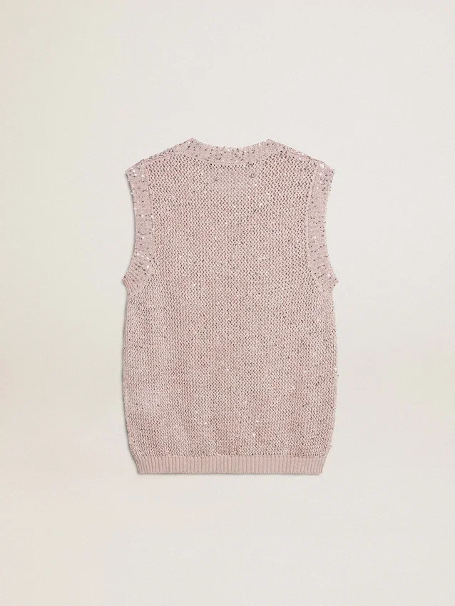 Mesh-Strickoberteil mit Pailletten und kontrastierenden Details