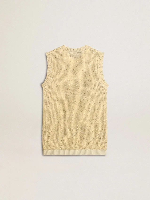 Mesh-Strickoberteil mit Pailletten und kontrastierenden Details