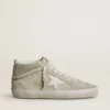 Mid Star aus hellgrauem Wildleder mit weissem Lederstern