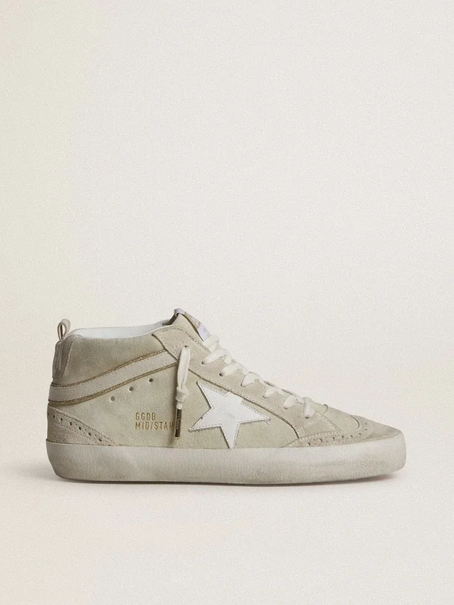 Mid Star aus hellgrauem Wildleder mit weissem Lederstern