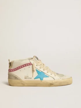 Mid Star für Damen aus Leder mit hellblauem Stern und fuchsiafarbenem Wildleder-Akzent mit platinfarbenen Nieten