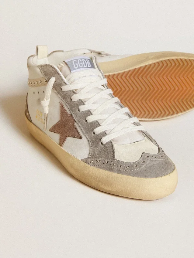 Mid Star für Damen aus Nappa und Wildleder mit hellbraunem Stern aus Metallic-Leder