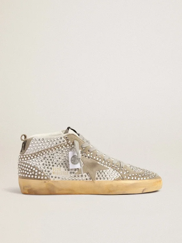 Mid Star für Damen aus weissem und taubengrauem Wildleder mit Swarovski-Kristallen