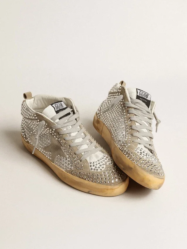 Mid Star für Damen aus weissem und taubengrauem Wildleder mit Swarovski-Kristallen