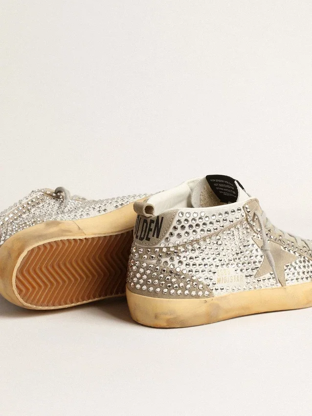 Mid Star für Damen aus weissem und taubengrauem Wildleder mit Swarovski-Kristallen