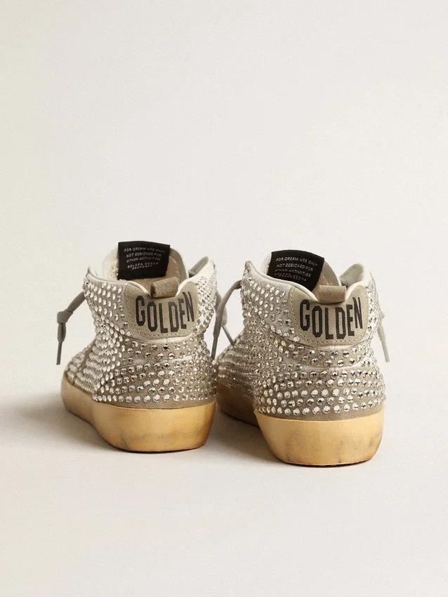 Mid Star für Damen aus weissem und taubengrauem Wildleder mit Swarovski-Kristallen