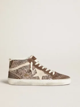 Mid Star für Damen in Glitzeroptik mit Stern aus perlfarbenem Wildleder und braunen Wildledereinsätzen