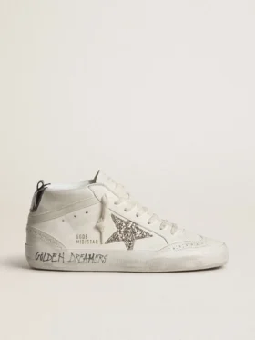 Mid Star für Damen mit silbernem Glitzerstern und schwarzer laminierter Fersenlasche