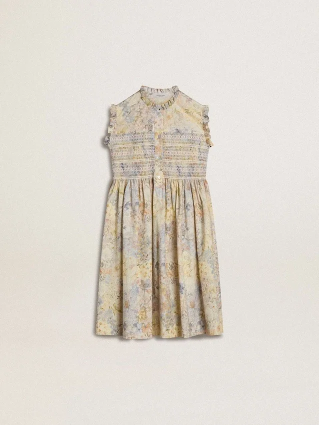 Midi-Kleid aus Baumwolle für Mädchen mit mehrfarbigem Blumenprint
