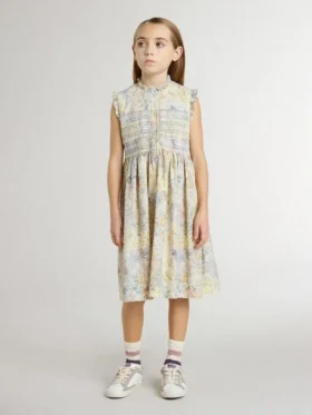 Midi-Kleid aus Baumwolle für Mädchen mit mehrfarbigem Blumenprint