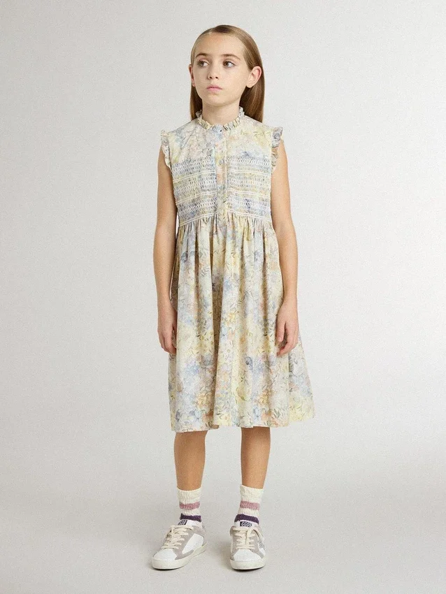Midi-Kleid aus Baumwolle für Mädchen mit mehrfarbigem Blumenprint