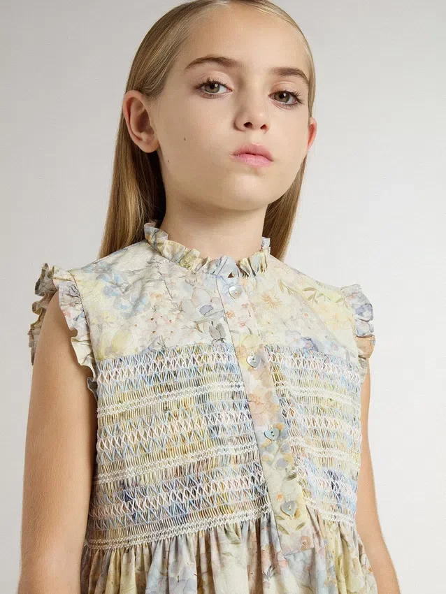 Midi-Kleid aus Baumwolle für Mädchen mit mehrfarbigem Blumenprint
