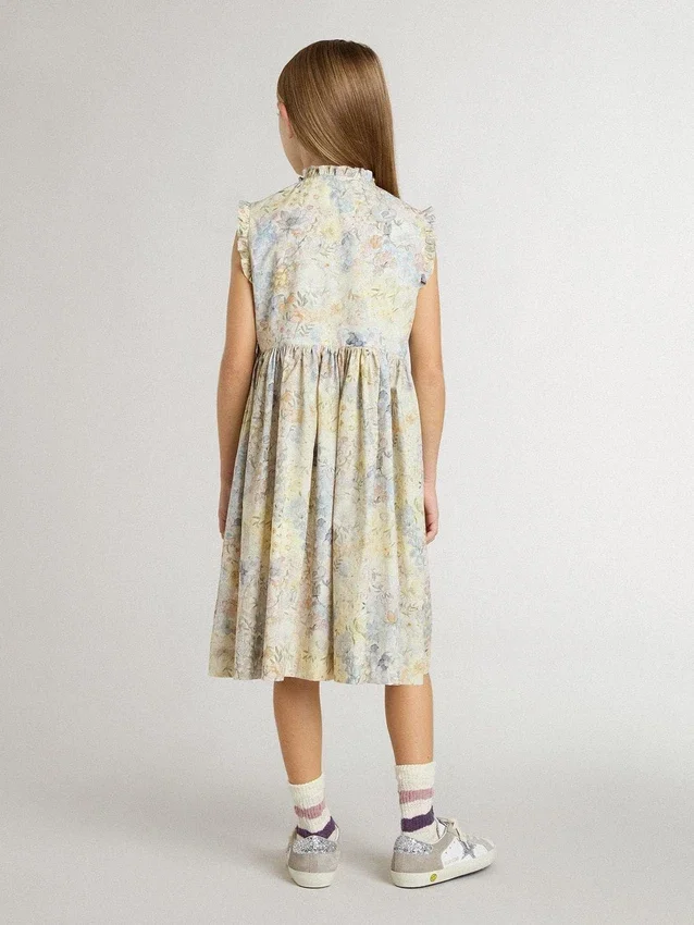 Midi-Kleid aus Baumwolle für Mädchen mit mehrfarbigem Blumenprint