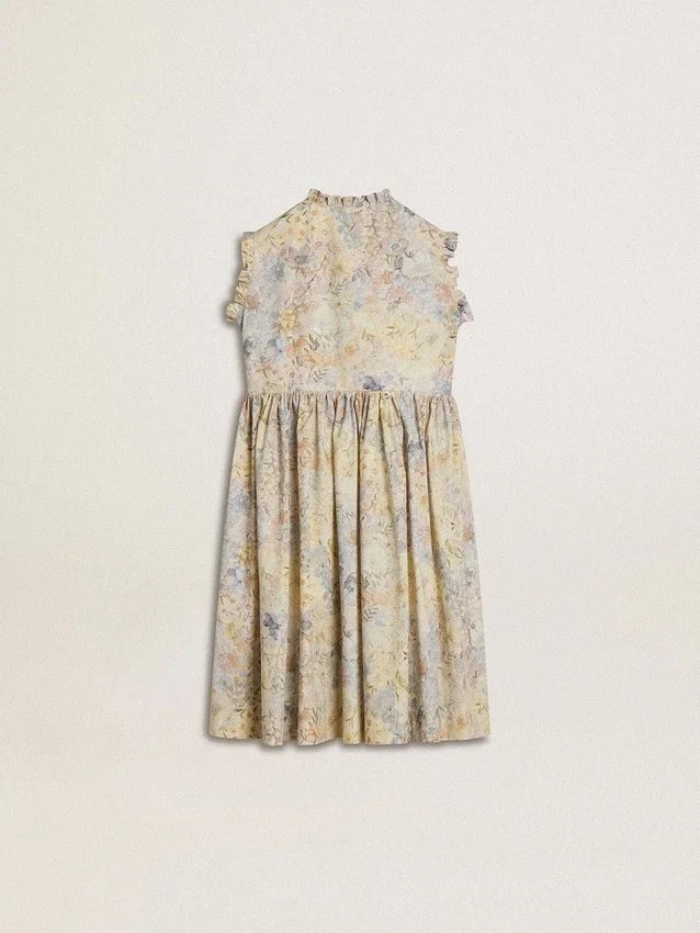 Midi-Kleid aus Baumwolle für Mädchen mit mehrfarbigem Blumenprint