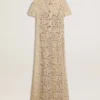 Midi-Kleid für Damen aus cremefarbener, durchsichtiger Spitze
