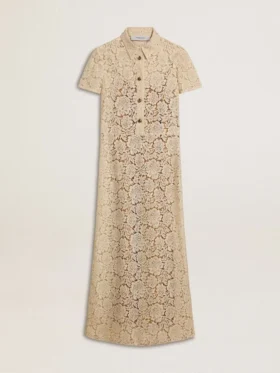 Midi-Kleid für Damen aus cremefarbener, durchsichtiger Spitze