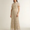 Midi-Kleid für Damen aus cremefarbener, durchsichtiger Spitze