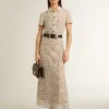 Midi-Kleid für Damen aus cremefarbener, durchsichtiger Spitze