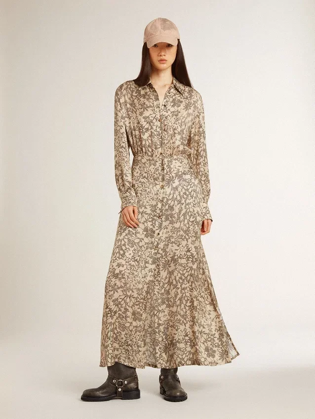 Midi-Kleid für Damen aus Seidenmischung mit Blumenprint