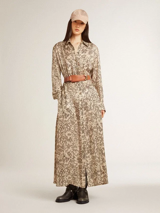 Midi-Kleid für Damen aus Seidenmischung mit Blumenprint