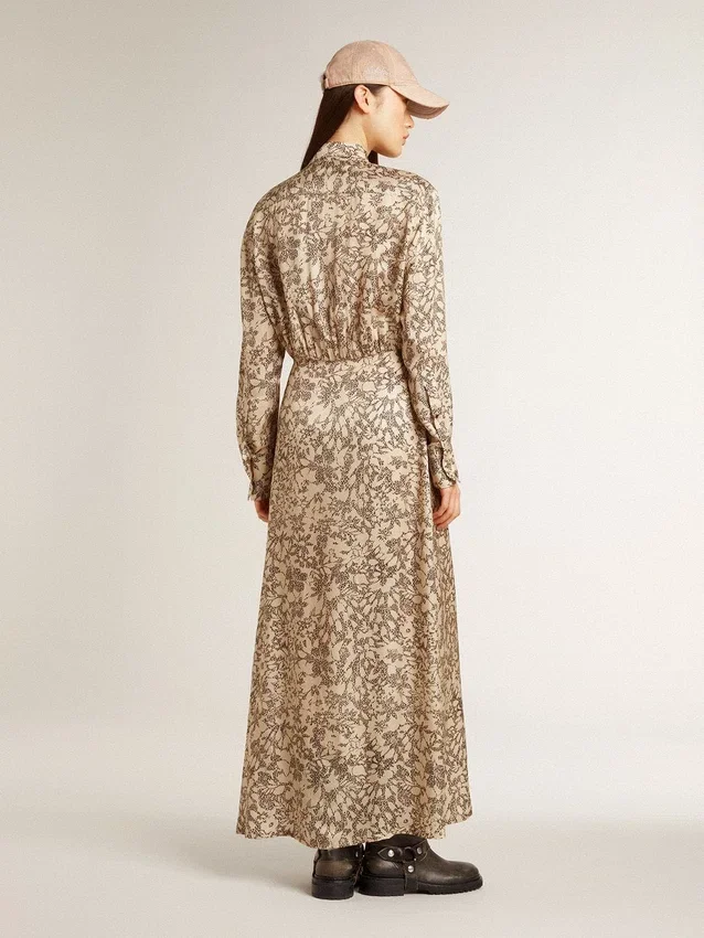 Midi-Kleid für Damen aus Seidenmischung mit Blumenprint