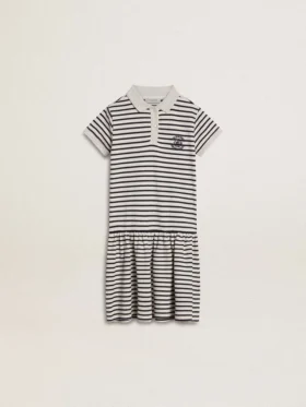 Midi-Kleid für Mädchen aus gestreifter Baumwollmischung mit Stickerei
