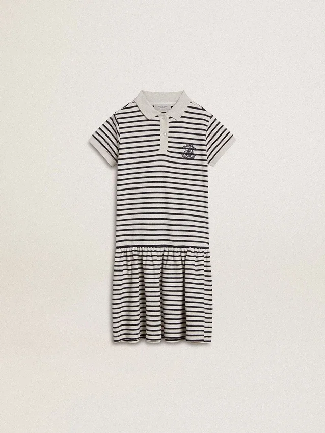 Midi-Kleid für Mädchen aus gestreifter Baumwollmischung mit Stickerei
