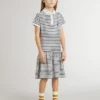 Midi-Kleid für Mädchen aus gestreifter Baumwollmischung mit Stickerei
