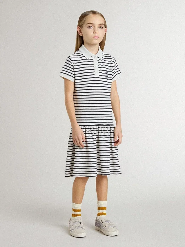 Midi-Kleid für Mädchen aus gestreifter Baumwollmischung mit Stickerei