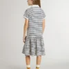 Midi-Kleid für Mädchen aus gestreifter Baumwollmischung mit Stickerei