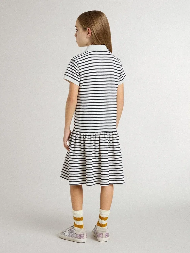 Midi-Kleid für Mädchen aus gestreifter Baumwollmischung mit Stickerei