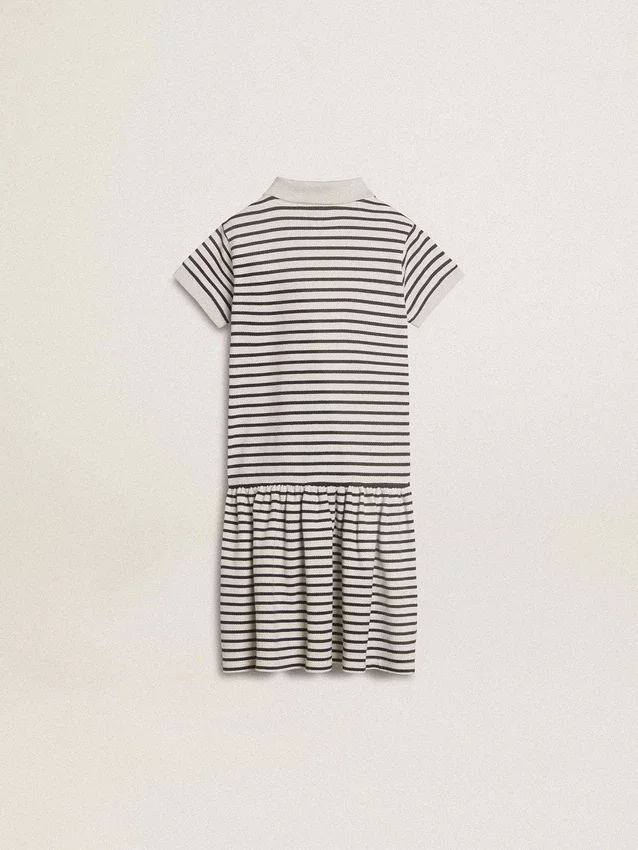 Midi-Kleid für Mädchen aus gestreifter Baumwollmischung mit Stickerei