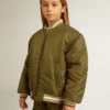 Militärgrüne Nylon-Bomberjacke für Kinder mit Schriftzug auf dem Rücken