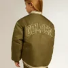 Militärgrüne Nylon-Bomberjacke für Kinder mit Schriftzug auf dem Rücken