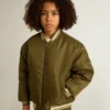 Militärgrüne Nylon-Bomberjacke für Kinder mit Schriftzug auf dem Rücken