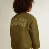 Militärgrüne Nylon-Bomberjacke für Kinder mit Schriftzug auf dem Rücken