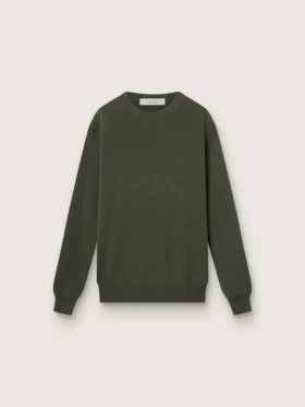 Militärgrüner Herren-Pullover mit Rundhalsausschnitt und «Golden»-Schriftzug auf der Rückseite