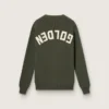 Militärgrüner Herren-Pullover mit Rundhalsausschnitt und «Golden»-Schriftzug auf der Rückseite