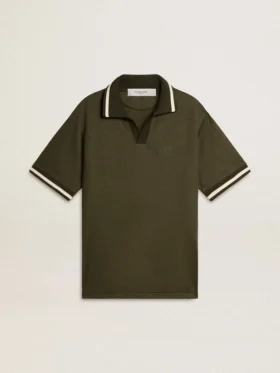 Militärgrünes Jersey-Polohemd für Herren mit Stickerei