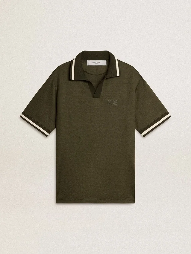Militärgrünes Jersey-Polohemd für Herren mit Stickerei