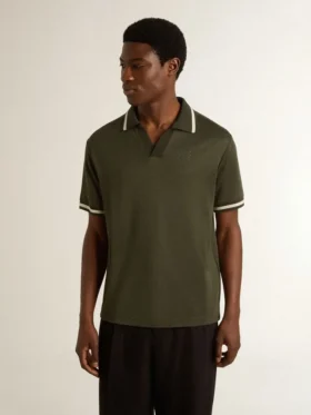 Militärgrünes Jersey-Polohemd für Herren mit Stickerei