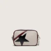 Mini Star Bag aus butterweissem Leder mit schwarzem Stern und burgunderroten sowie dunkelblauen Details