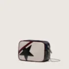 Mini Star Bag aus butterweissem Leder mit schwarzem Stern und burgunderroten sowie dunkelblauen Details