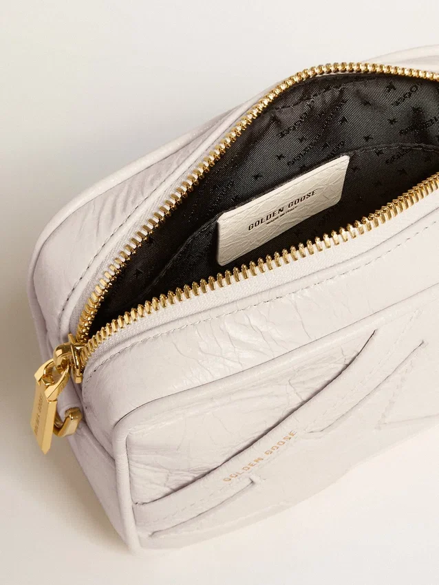 Mini Star Bag aus butterweissem Leder mit Ton-in-Ton-Stern