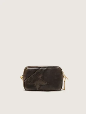 Mini Star Bag aus dunkelbraunem Leder im Used-Look mit Ton-in-Ton-Stern
