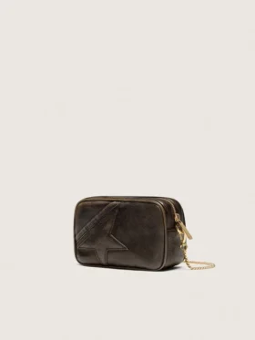 Mini Star Bag aus dunkelbraunem Leder im Used-Look mit Ton-in-Ton-Stern