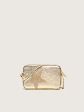 Mini Star Bag aus platinfarbenem Leder mit Swarovski-Stern