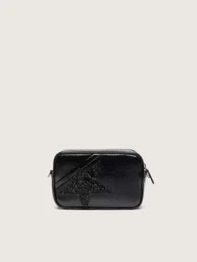 Mini Star Bag aus schwarzem Leder mit Swarovski-Kristallstern