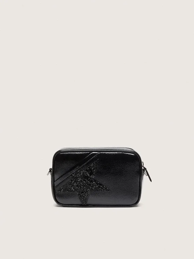 Mini Star Bag aus schwarzem Leder mit Swarovski-Kristallstern